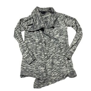 Theory Cardigan Women Small Gray Space Dye Wool Blend Open Front Drape Neck